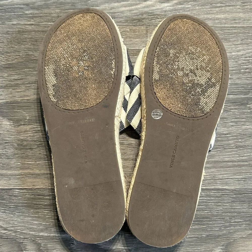 Vince Camuto 8.5 Slide Sandal Blue White Natural Stripe Canvas Espadrille Preppy